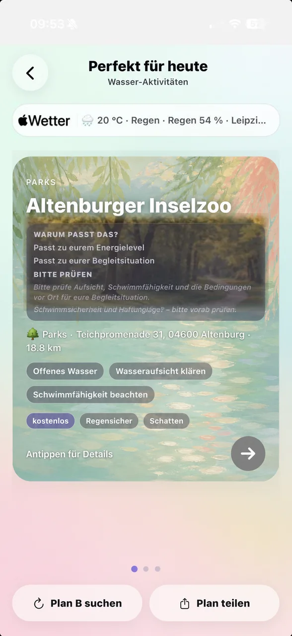 Ergebnisansicht der TagDieb Funktion Perfekt für heute.