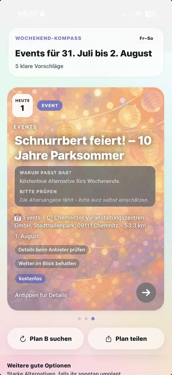 Ergebnisansicht der TagDieb Funktion Perfekt fürs Wochenende.